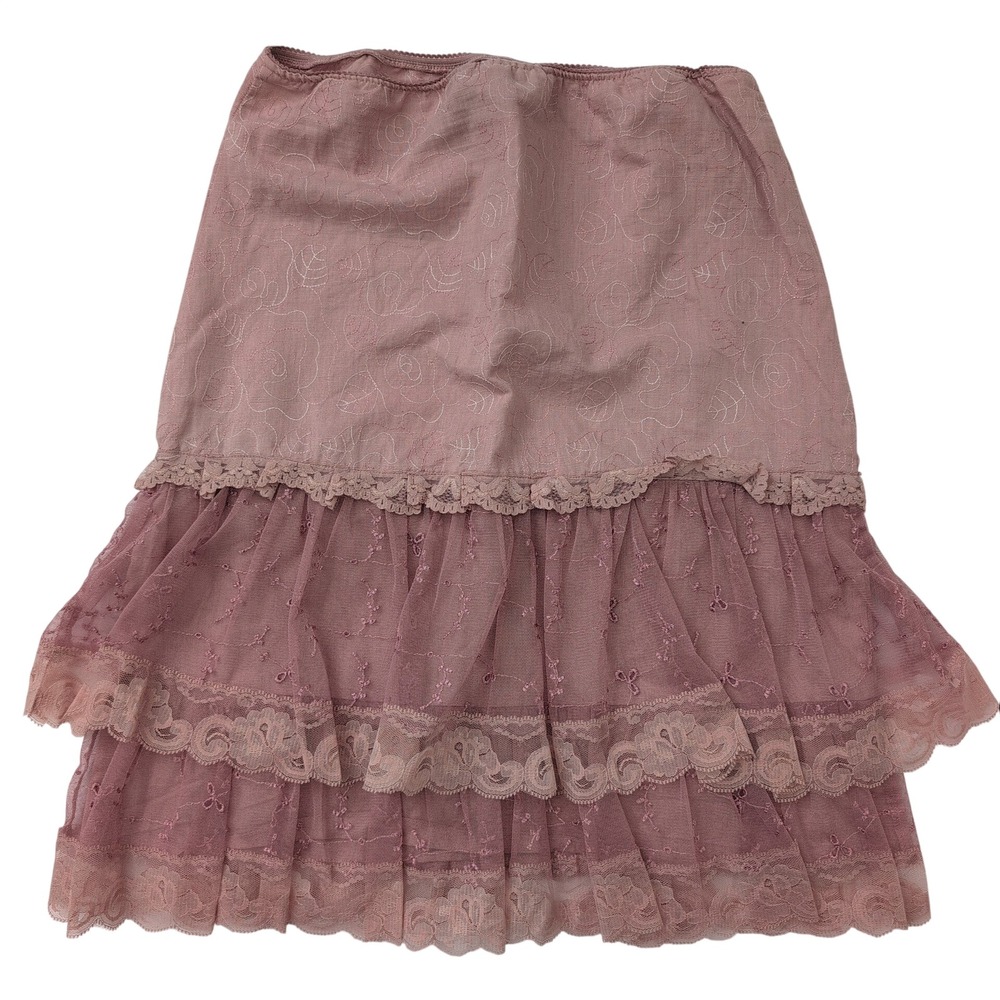Vintage Y2K Coquette New York City Design Pink Lace Tiered Ruffle Skirt Size 6